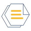 Hexagonal outline icon containing three yellow horizontal lines, representing a menu or list.